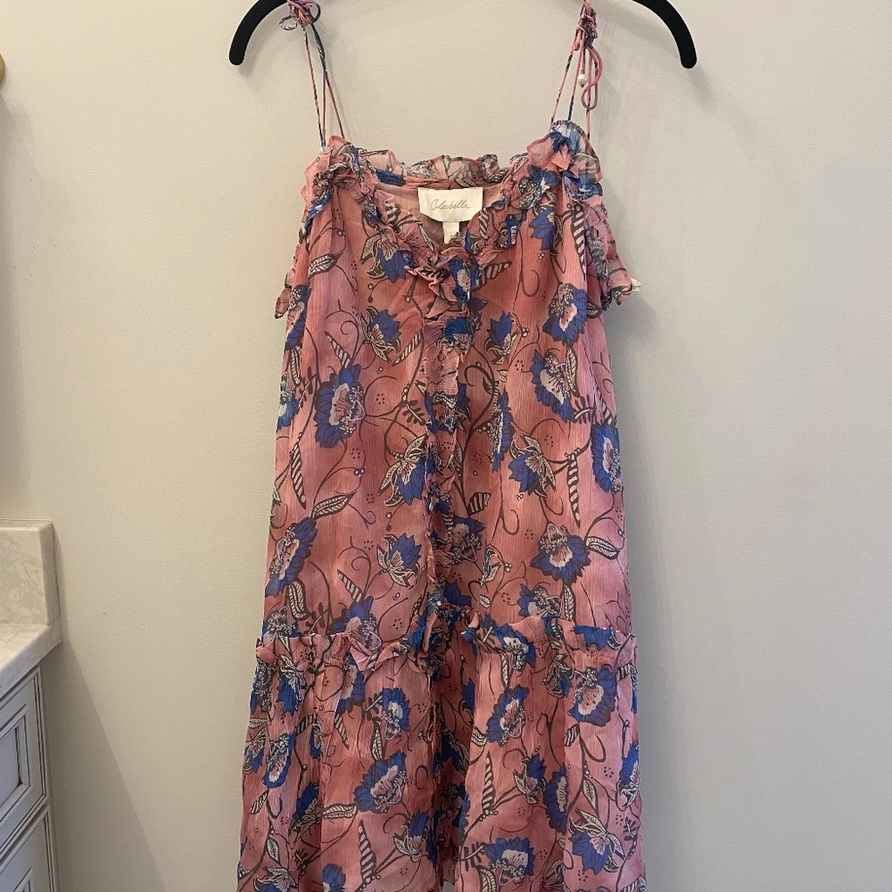 Bella Ruffle Mini Dress In Pink And Blue